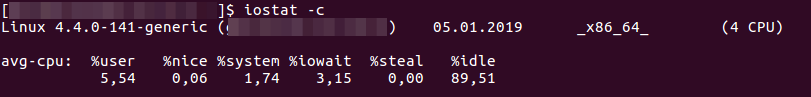 The iostat command with -c flag.