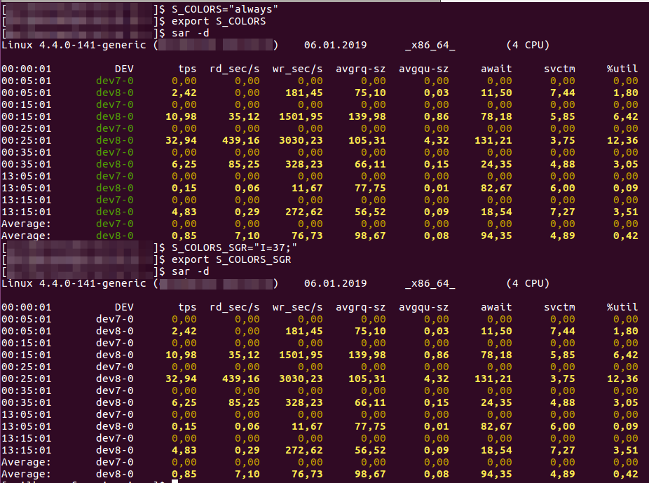 sar & iostat commands with colors.